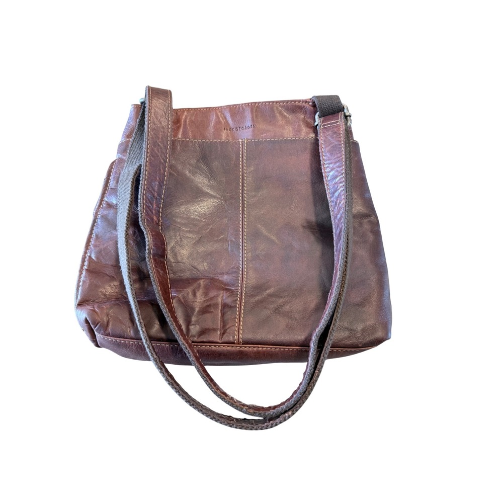 Jack Georges Brown Leather Shoulder Bag Adjustable Strap Contrast Stitching
